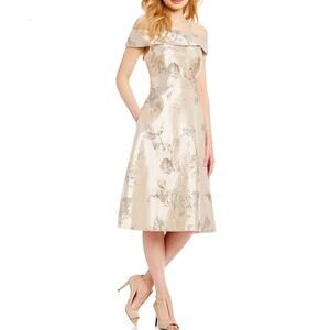 Calvin Klein Women's Metallic Off The Shoulder Cocktail Evening Dress Size 4